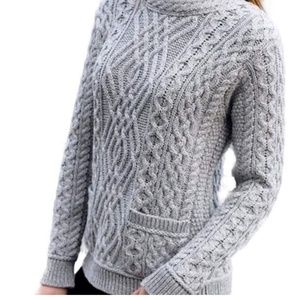 Inis Crafts Wool Cable knit sweater w pockets